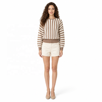 Pull en maille côtelée à rayures colorées pour femme, col rond, coupe oversize, épaules tombantes, manches longues, automne-hiver, vente en gros ODM