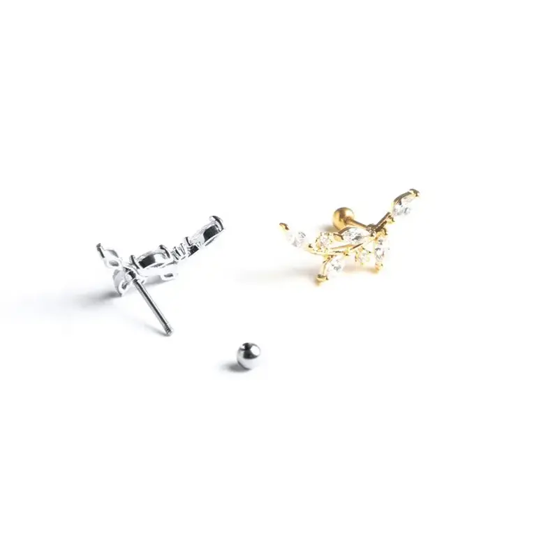 KSRA Jóias Olho Do Cavalo Zircão Linha Piercing Orelha Brinco Stud 925 Sterling Silver Leaf Stud Brinco