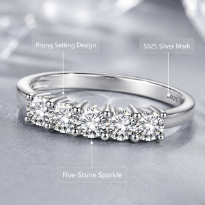 Anillo de Compromiso de Moda para Mujer con Cinco Piedras de Moissanita, Plata de Ley S925, Engaste de Garras, Hipoalergénico, Anillo de Boda Apilable - Product Image 5