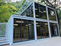 2025 Maison ensoleillée préfabriquée facile à assembler cadre de conteneur en bois maison de bureau soleil vitreux pour hôtels villas