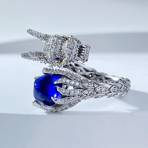 แหวนเงินแท้ S925 ลายมังกรจีนประดับเพชรและพลอยแซฟไฟร์ทรงน้ำตาล 8*8 มม. รุ่น Longlongjin New สำหรับผู้หญิง - Product Image 2