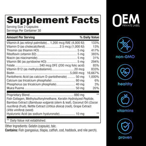 Capsules de collagène, kératine et biotine OEM |   Formule de soin des cheveux, de la peau et des ongles avec des extraits d'herbes |   Complément alimentaire de beauté en marque propre - Product Image 5