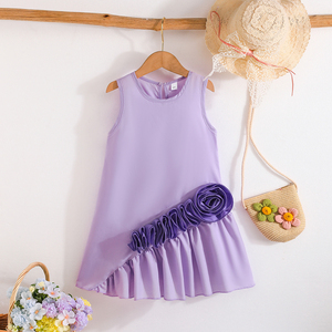 Exquisito Vestido de Manga Corta para Niñas para Fiestas, Hermosas Flores 3D con Botones, Ropa Formal Infantil, Venta al por Mayor de Fábrica - Product Image 1