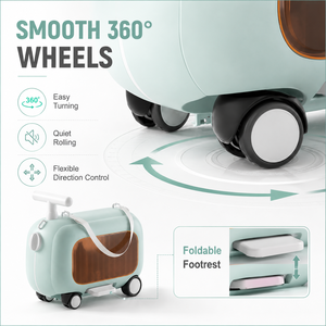 Valise de voyage 3-en-1 pour enfants avec roulettes pivotantes à 360° °   Valise pour enfant avec roulettes, repose-pieds pliable, grand espace de rangement, en PP et ABS - Product Image 4