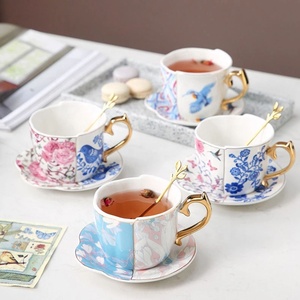 New Design Retro Flower and BirdAsymmetric Special-shaped <b>Ceramic</b> <b>Mug</b> and Porcelain Coffee Cup Saucer - Product Image 1