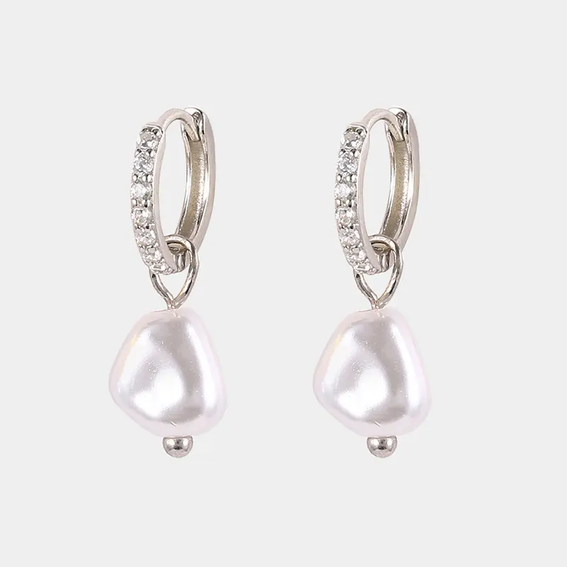 wholesale fashion jewelry gold plated 925 sterling silver 18k gold plated drop pearl hoop earrings women