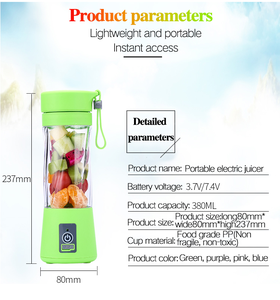 <span class=keywords><strong>Mini</strong></span> portatile di Plastica Bottiglia di Succo di Frutta Tazza Frullatore USB Ricaricabile Automatico Veloce di Miscelazione Frutta Spremiagrumi Elettrico - Product Image 4