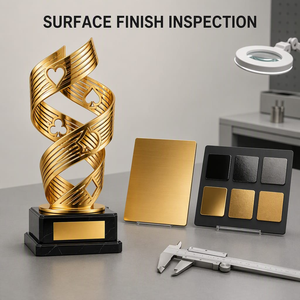 Trofeo de Competición de Cartas de Póker con Diseño Creativo, Artesanía Metálica Personalizada, Base Giratoria Dorada en Espiral con Mármol - Product Image 4