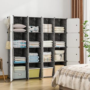 Armario de Plástico Plegable Moderno para el Hogar, Extensible, de Fácil Montaje, Combinación de Almacenamiento, Portátil, con Puerta Blanca y Negra - Product Image 2