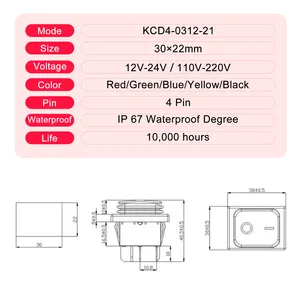 Film sıcak satış KCD4 büyük akım 30A 250VAC 4Pin kırmızı yeşil mavi sarı beyaz ON-OFF su geçirmez Rocker anahtarı LED