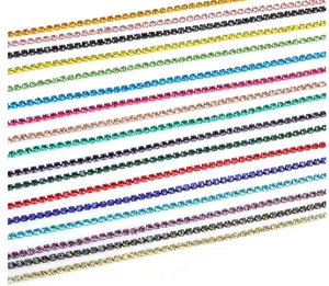 Yantuo 도매 2mm 3mm 4mm 다채로운 기본 색상 라인 석 컵 체인 유리 모조 다이아몬드 체인 장식에 사용