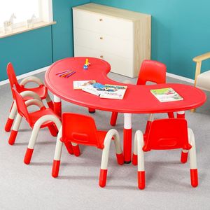 Ensemble de meubles pour enfants de maternelle durables et créatifs en forme de lune, en plastique de haute qualité, réglables en hauteur, colorés, bureaux et chaises - Product Image 6