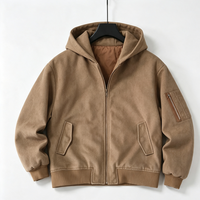 Blouson Bomber Homme Personnalisé en Toile Lavée à Capuche Superposée, Doublure Matelassée Kaki, Poches Zippées, Vêtement d'Extérieur Streetwear Automne, Vente en Gros