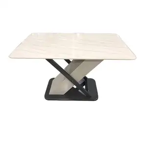 Nouveau design de salle à manger en pierre frittée trempée Table à manger rectangulaire avec cadre chromé