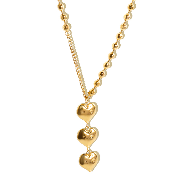 Wholesale High Quality 18K Gold Plated Stainless Steel Link Chain Beaded Heart Pendant Necklace for Women