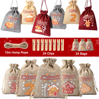 Nouveauté 24 pièces ensemble bonbons noël calendrier de l'avent sac suspendu pochette en toile de jute et sac de jute emballage cadeau pochettes à cordon