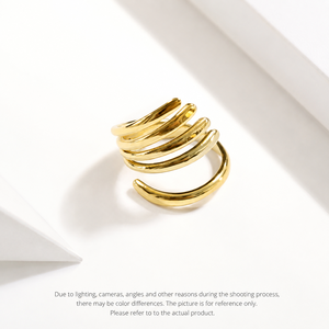 Multi-Band Open <b>Ring</b> Stainless <b>Steel</b> 14K Gold Vacuum Plated Adjustable Five-Line Sculptural <b>Ring</b> 19.1–21.2 mm - Product Image 1