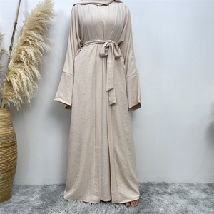 Top Sell Wrinkle Crepe 2pcs Abaya Set Wide Sleeve Dubai Abayas With Pockets Sleeveless Inner Dress 10 Colors 1956# - Product Image 3