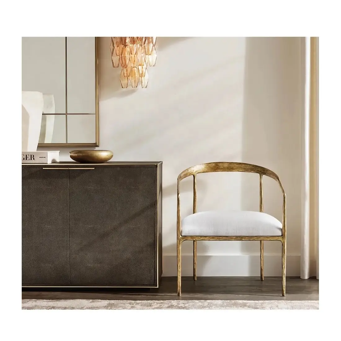 Chaise de salle à manger vintage thaddeus forgée à la main en métal massif courbé doré chaise de salon canapé simple