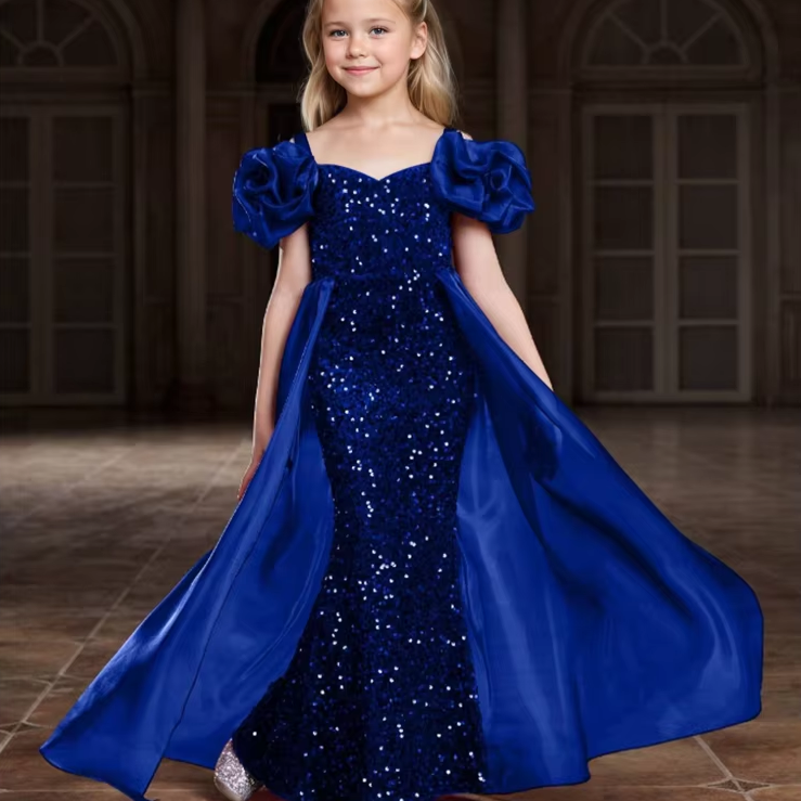 green emerald velvet dress Royal Blue Girl Dress, Flower Girl, Wedding Flower Girl Dress, Quince –  STYLO main image 0