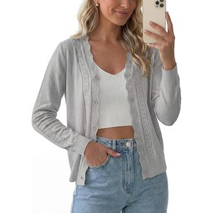 Womens <b>Cardigan</b> Sweaters Long Sleeve Casual Button Down V Neck Open Front Hollow Lightweight Knit Clothes 2026 - Product Image 1