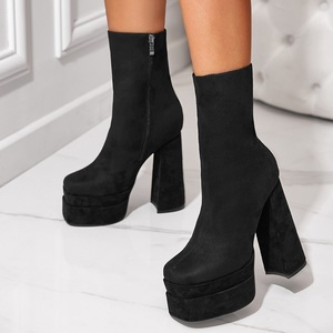 Botas Cortas XSD de Tacón Grueso y Plataforma, Elegantes y Cómodas, Color Negro, para Fiesta, Tacón Alto 2025 - Product Image 1