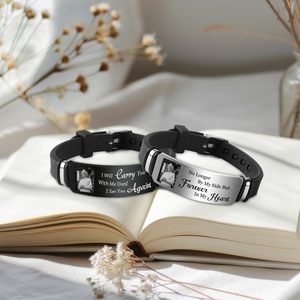 Bracelet en acier inoxydable et silicone gravé <span class=keywords><strong>photo</strong></span> à haute réduction - <span class=keywords><strong>Cadeau</strong></span> commémoratif personnalisé - Image et texte gravés au laser - Product Image 2