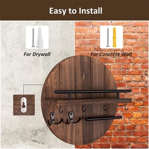 Wood New Round Wall-Mounted <b>Storage</b> Shelf with 2 Layers Key Holder & Wall Decoration <b>for</b> Entrance - Product Image 2