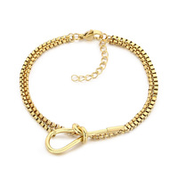 Bracelet cubain unisexe AFXSION tendance, design de niche, chaîne électroplaquée, en acier inoxydable, nœud d'amoureux, cadeau idéal