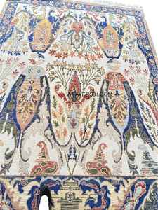 Tapis Oushak bleu et ivoire tissé à la main, motif floral en médaillon, tapis en laine turque, décoration bohème pour la maison, salle à manger, tapis fait main pastel - Product Image 5