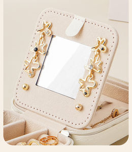 ポータブルミニジュエリー旅行オーガナイザーパーソナライズされた初期ジュエリーボックスベストギフトジュエリーケースオーガナイザーミラー付き - Product Image 4