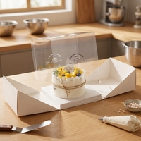 Boîte à gâteau en papier personnalisée avec fenêtre, boîte cadeau portable pour anniversaire, fête florale