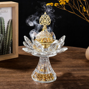 Soporte de incienso de vidrio con cubierta de cristal Decoración de fiesta de <span class=keywords><strong>Oriente</strong></span> Medio Estufa de aroma de carbón Juego de quemador Mabkhara dorado de <span class=keywords><strong>Oriente</strong></span> Medio - Product Image 6