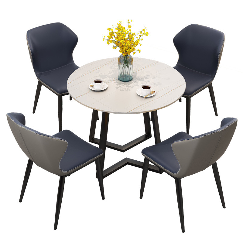 Современная дизайнерская мебель, металлический черный стол с рамой, мраморный круглый обеденный стол для ресторана, гостиной