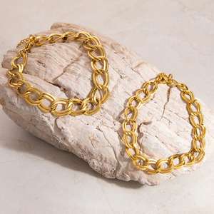 Personalized 18K Gold Stainless Steel Double Ring Chain Bracelet Smooth Hip-Hop Accessory for Anniversaries Trendy <b>Charm</b> <b>Bangle</b> - Product Image 3