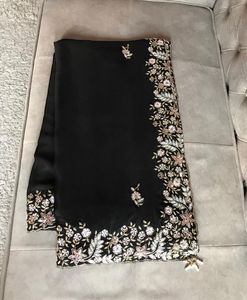 Elegant Habutai Silk Saree with Designer Hand Embroidery Sequin Kadana Beads and Aari Work Luxury <b>Party</b> Wear Ethnic Saree - Product Image 3