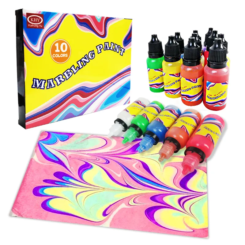KHY DIY Crafts 10 Colors Non-toxic Water Drawing Kit For Kids Floating Painting For Kid Children Safe Art Marbling Paint Set