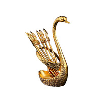 Ensemble de cuillères en alliage de luxe de style européen en forme de cygne pour fruits, desserts et café, kit cadeau d'affaires avec support, design portable