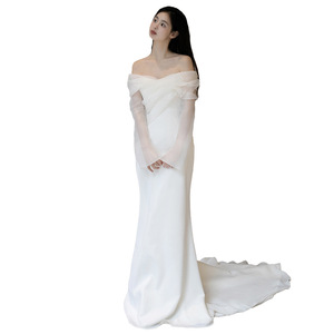 <span class=keywords><strong>Robe</strong></span> de mariée légère <span class=keywords><strong>en</strong></span> satin à une épaule, style forêt française éthérée, <span class=keywords><strong>voile</strong></span> de mariée <span class=keywords><strong>pour</strong></span> la cérémonie, photographie de voyage - Product Image 6