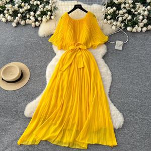 Abito da donna alla moda con cappa e cintura in chiffon - Product Image 2