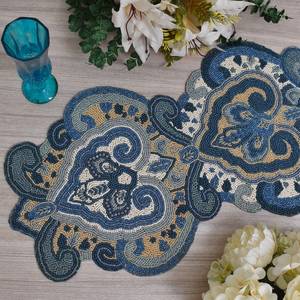 Camino de mesa Jacquard tejido a mano de lujo, alfombrilla decorativa multicolor con cuentas azules - Product Image 2