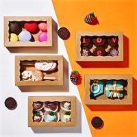 Boîte à pâtisserie en papier blanc pliable avec logo personnalisé, fenêtre transparente ondulée, boîte cadeau pour biscuits, pâtisseries, friandises, emballage en carton alimentaire