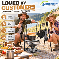 Station de cuisson portable pour camping, support de foyer, grille suspendue, poêle, pinces, barbecue extérieur