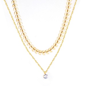 Collar con Colgante de Doble Cadena de Acero Inoxidable, Diseño de Hoja 2022, Chapado en Oro de 18K con Diamantes, Joyería Moderna y Popular de Estilo Hip-Hop - Product Image 6
