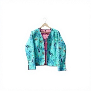 100% Cotton Women's Reversible Soft Quilted Quick Dry V-neck <b>Jacket</b> Indian Handmade Floral <b>Patchwork</b> Formal Style for Women - Product Image 1