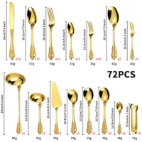 72pcs Serveurs à Salade Cuillère de Service Cuillère de Table Couteau et Fourchette Ensembles Acier Inoxydable Royal Vintage Or Couverts