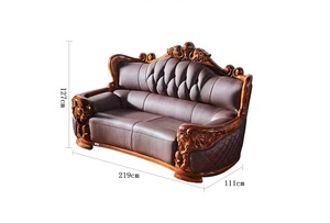 Luxury European Hand Carved Solid Wood Frame Leather Sectional <b>Sofa</b> Set for <b>Hotel</b> Apartment Living Room Commercial Use - Product Image 5