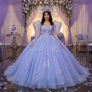 Robe de Quinceañera élégante bleu pétrole Lsany275, col cœur, avec appliques florales scintillantes, robe de bal avec traîne Jancember - Product Image 1