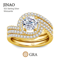 Cincin Mewah 3pcs Set Pernikahan Pertunangan Perak Sterling 925 Emas 18K Wanita Berlian Moissanite Perhiasan Cincin Jari Logo Kustom