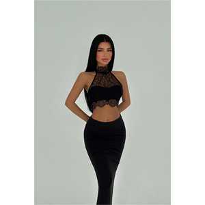 Traje Formal Negro con Decoración de Botones y Falda - Product Image 2